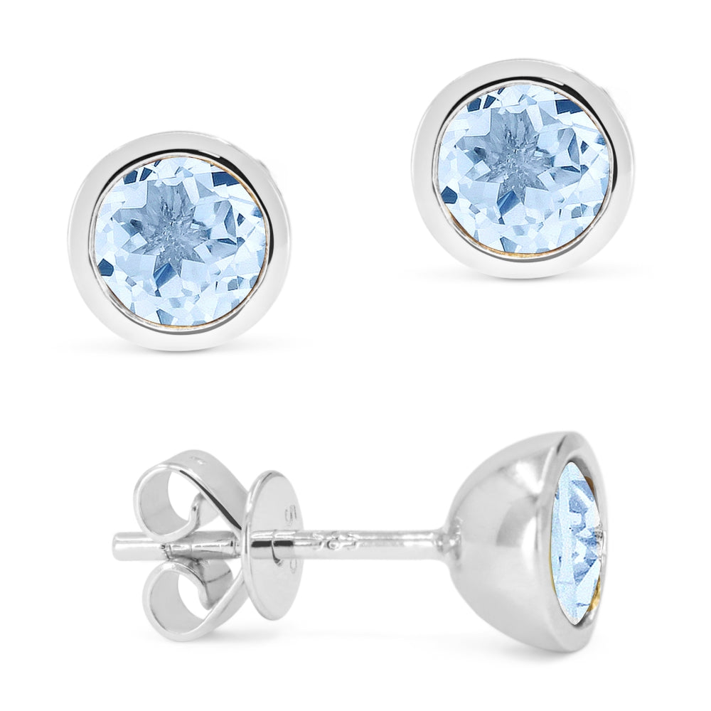 Beautiful Hand Crafted 14K White Gold 5MM Blue Topaz And Diamond Essentials Collection Stud Earrings With A Push Back Closure