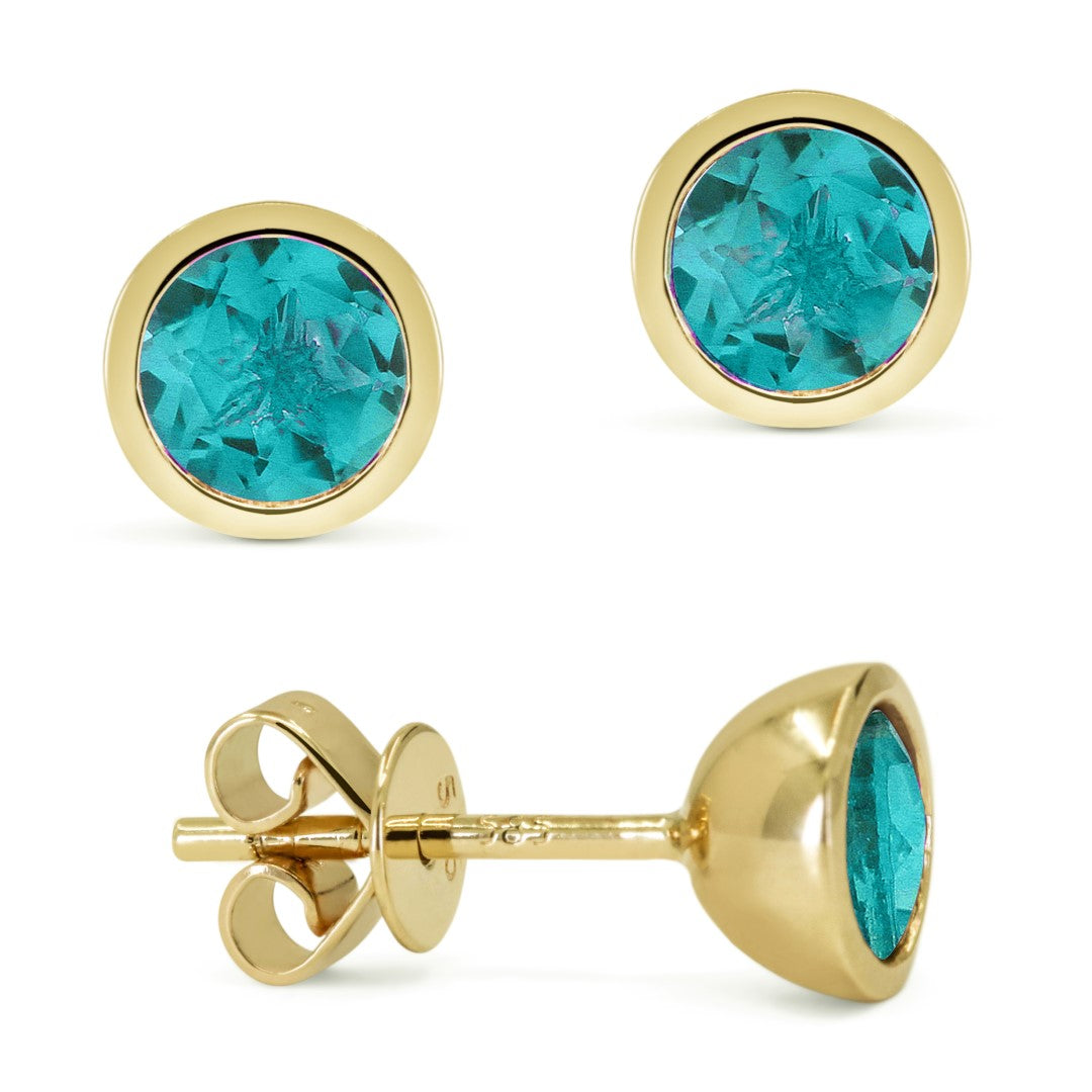 Beautiful Hand Crafted 14K Yellow Gold 5MM Created Tourmaline Paraiba And Diamond Essentials Collection Stud Earrings With A retail-facing