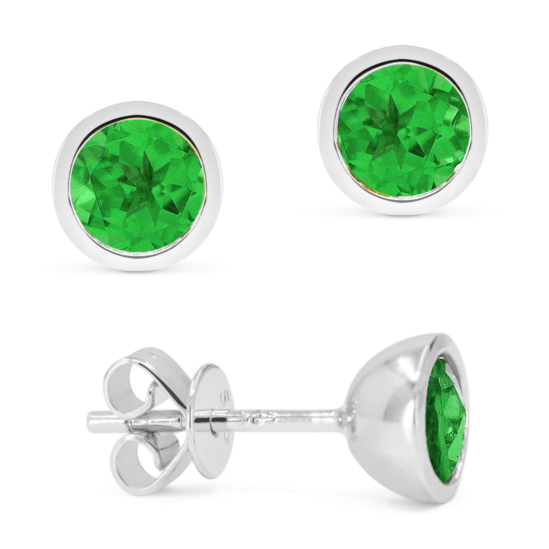 Beautiful Hand Crafted 14K White Gold 5MM Created Emerald And Diamond Essentials Collection Stud Earrings With A Push Back Closure