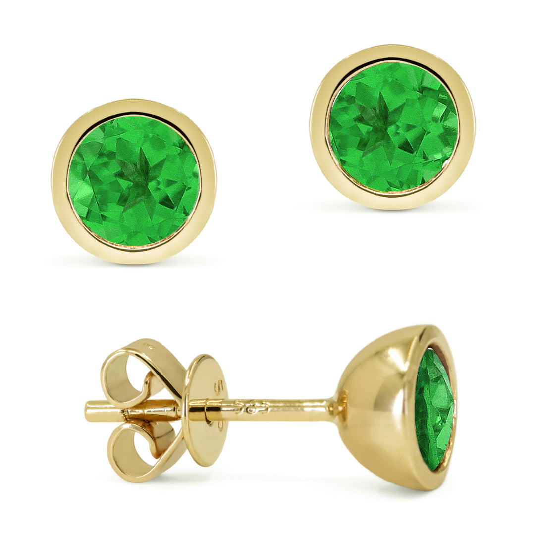 Beautiful Hand Crafted 14K Yellow Gold 5MM Created Emerald And Diamond Essentials Collection Stud Earrings With A Push Back Closure