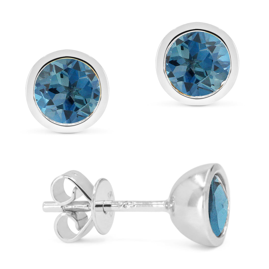 Beautiful Hand Crafted 14K White Gold 5MM London Blue Topaz And Diamond Essentials Collection Stud Earrings With A Push Back Closure