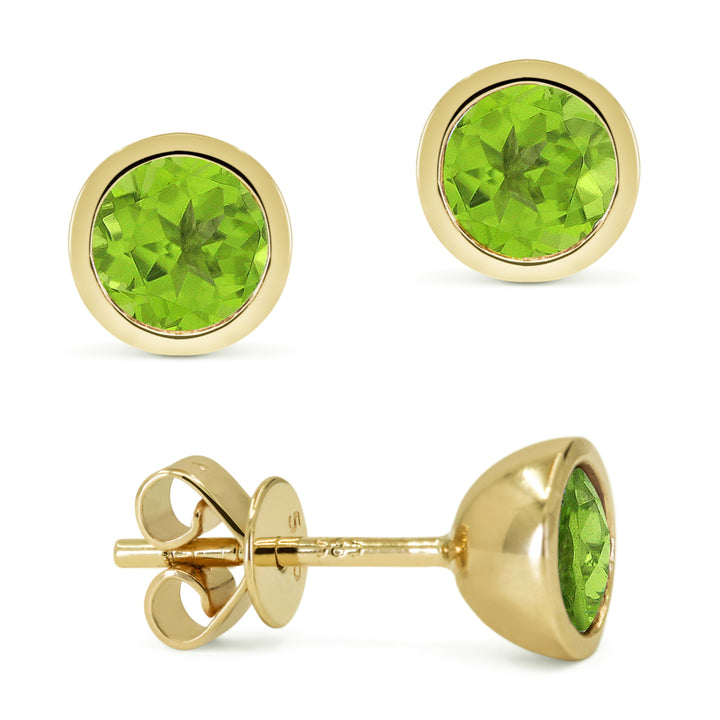 Beautiful Hand Crafted 14K Yellow Gold 5MM Peridot And Diamond Essentials Collection Stud Earrings With A Push Back Closure