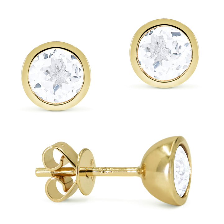 Beautiful Hand Crafted 14K Yellow Gold 5MM White Topaz And Diamond Essentials Collection Stud Earrings With A retail-facing