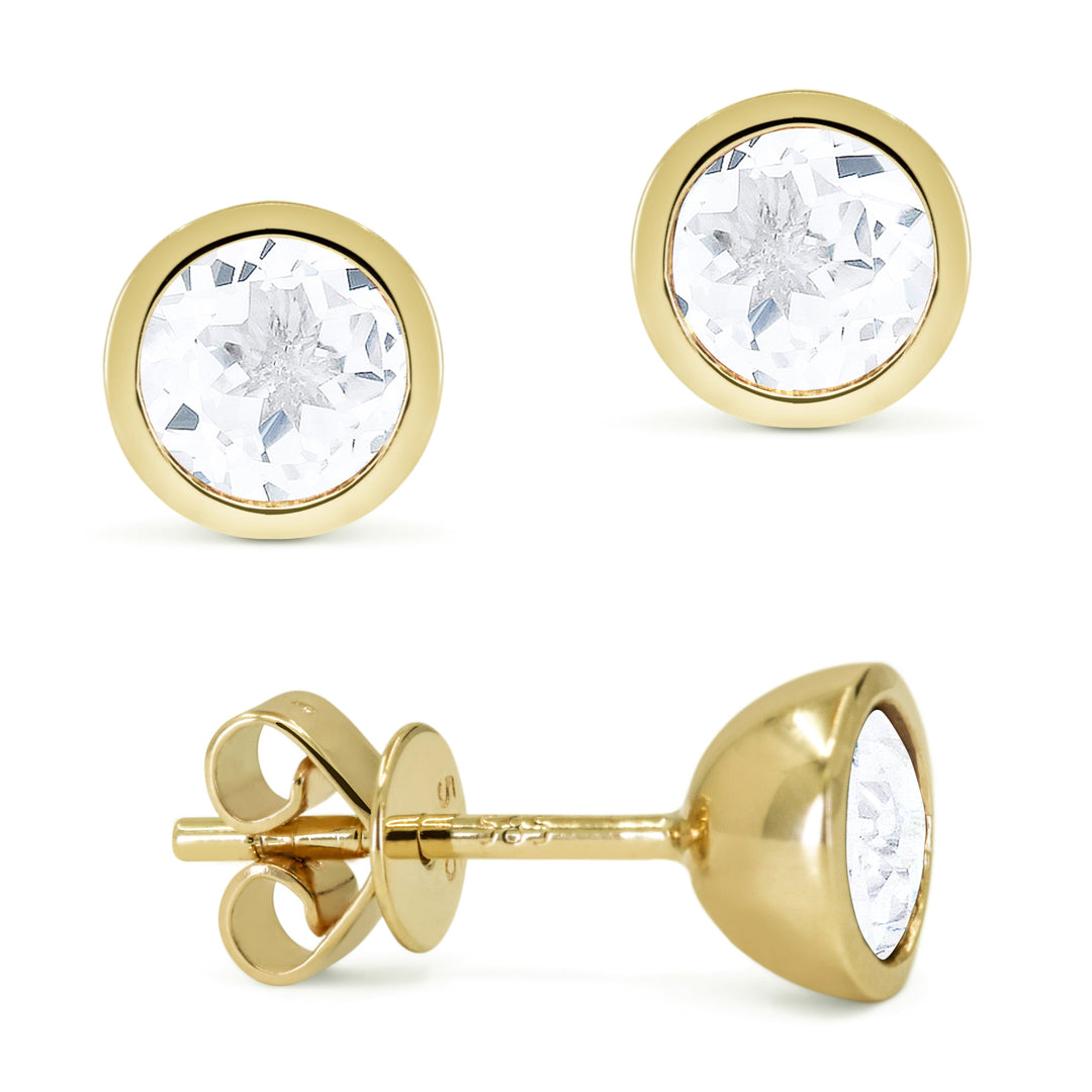 Beautiful Hand Crafted 14K Yellow Gold 5MM White Topaz And Diamond Essentials Collection Stud Earrings With A Push Back Closure