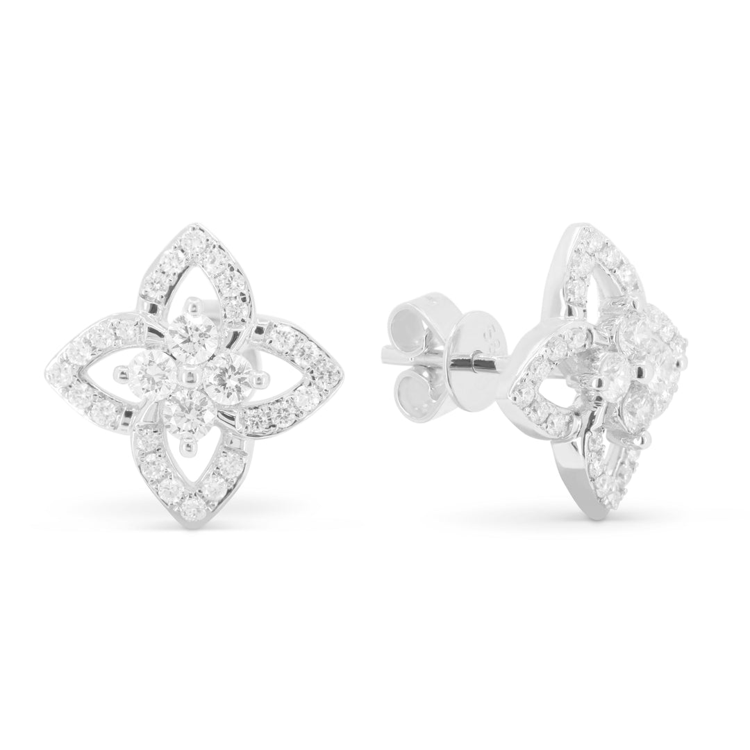 Beautiful Hand Crafted 14K White Gold White Diamond Milano Collection Stud Earrings With A Push Back Closure