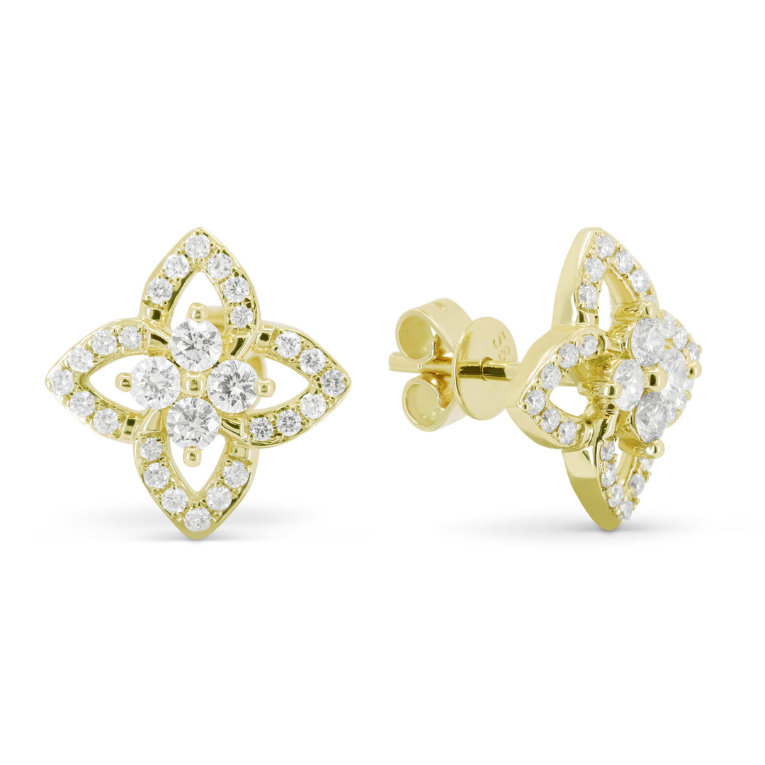 Beautiful Hand Crafted 14K Yellow Gold White Diamond Milano Collection Stud Earrings With A Push Back Closure