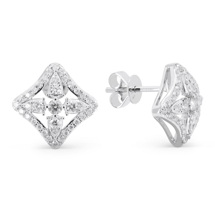 Beautiful Hand Crafted 14K White Gold White Diamond Milano Collection Stud Earrings With A Push Back Closure