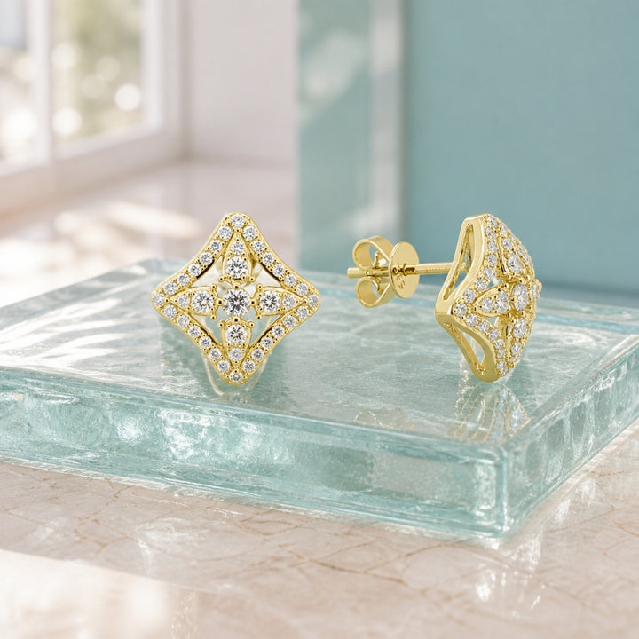 E1743 - 14K Gold Diamond Cushion Stud Earrings