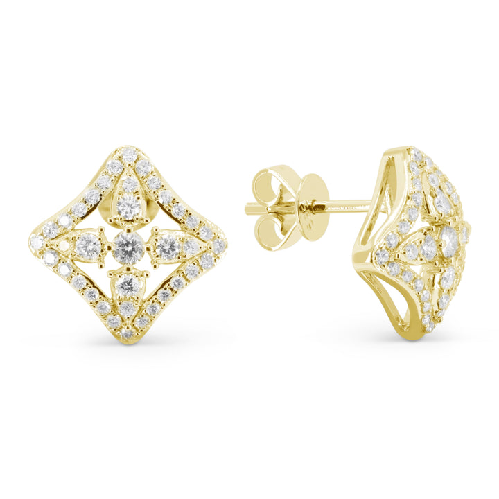 Beautiful Hand Crafted 14K Yellow Gold White Diamond Milano Collection Stud Earrings With A Push Back Closure