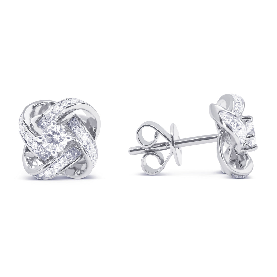 Beautiful Hand Crafted 14K White Gold White Diamond Milano Collection Stud Earrings With A Push Back Closure