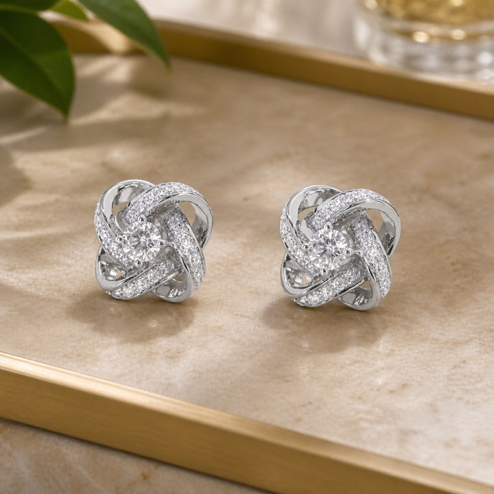E1748 - 14K White Gold Diamond Flower Stud Earrings