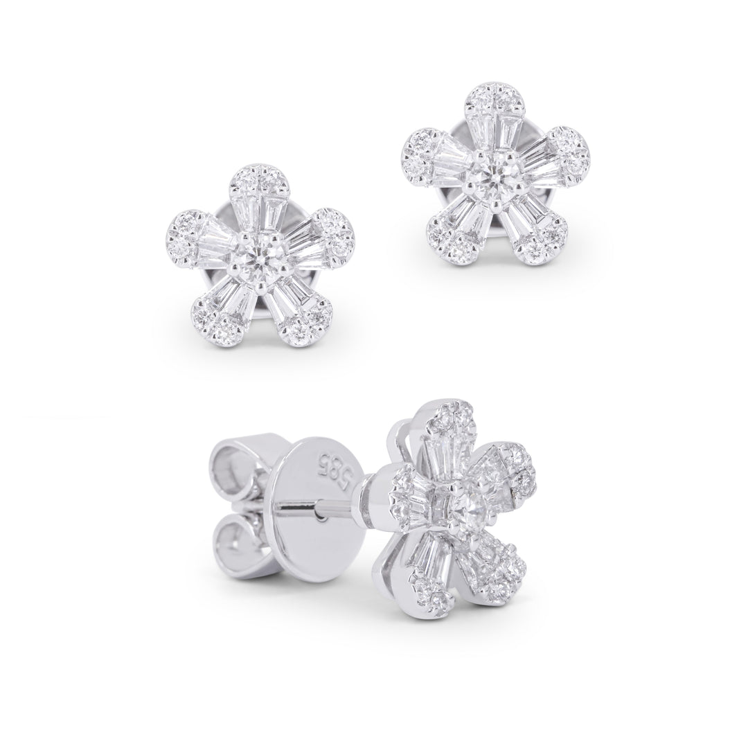 Beautiful Hand Crafted 14K White Gold White Diamond Milano Collection Stud Earrings With A Push Back Closure