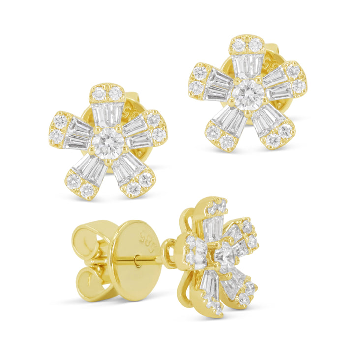 Beautiful Hand Crafted 14K Yellow Gold White Diamond Milano Collection Stud Earrings With A Push Back Closure