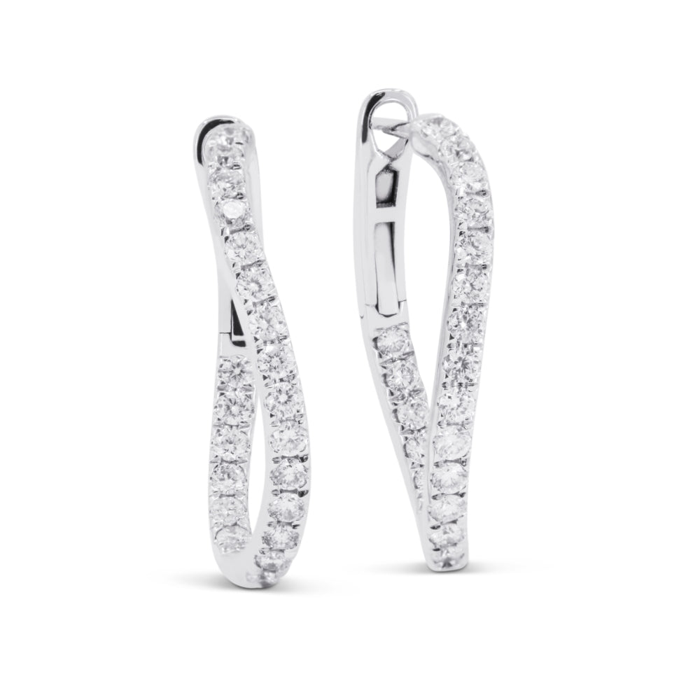 Beautiful Hand Crafted 14K White Gold  Milano Collection Hoop Earrings With A Hoop Closure