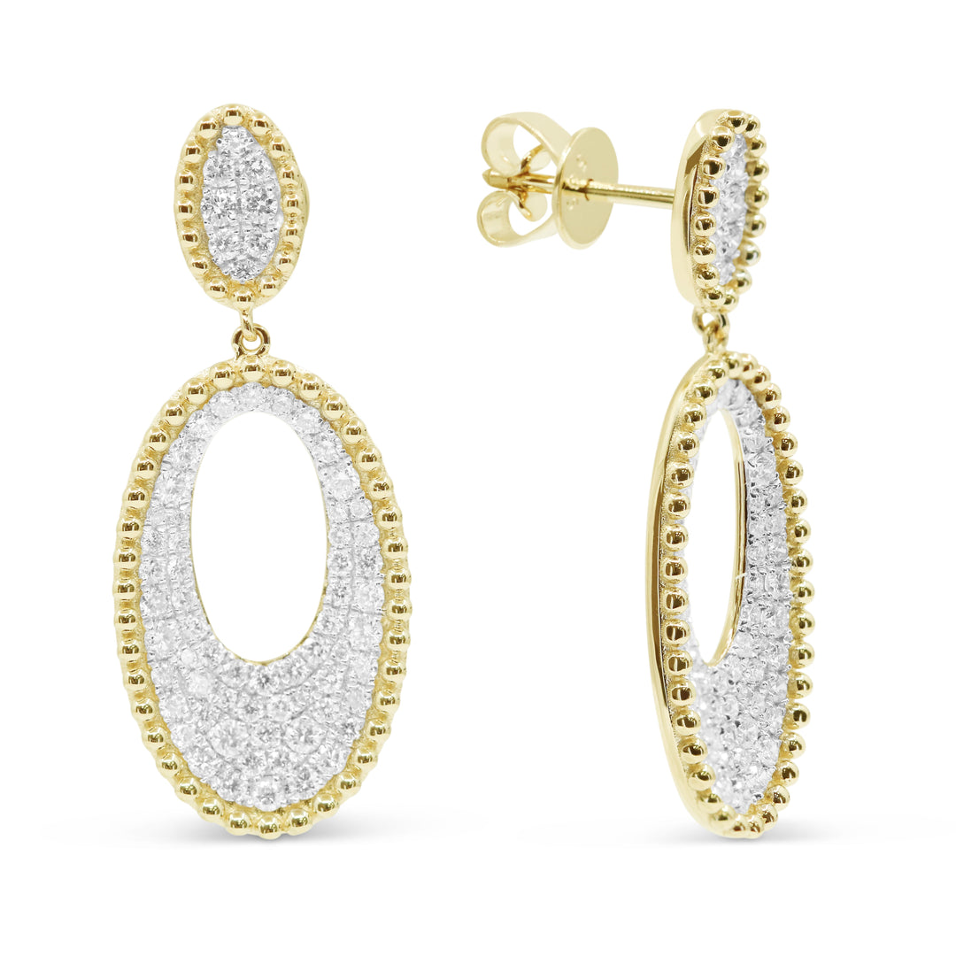 Beautiful Hand Crafted 14K Yellow Gold White Diamond Milano Collection Drop Dangle Earrings With A Push Back Closure