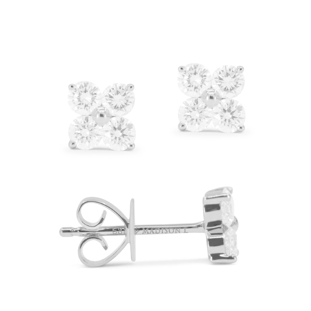 Beautiful Hand Crafted 14K White Gold White Diamond Milano Collection Stud Earrings With A Push Back Closure