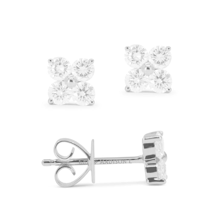 Beautiful Hand Crafted 14K White Gold White Diamond Milano Collection Stud Earrings With A Push Back Closure