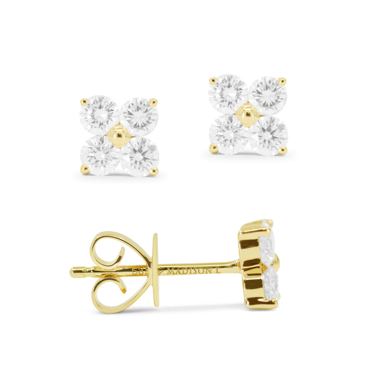 Beautiful Hand Crafted 14K Yellow Gold White Diamond Milano Collection Stud Earrings With A Push Back Closure