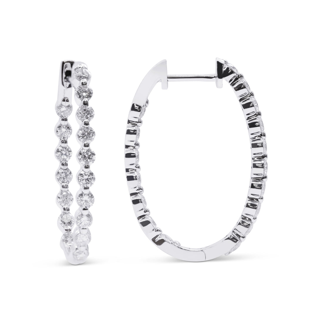 Beautiful Hand Crafted 14K White Gold White Diamond Milano Collection Hoop Earrings With A Hoop Closure