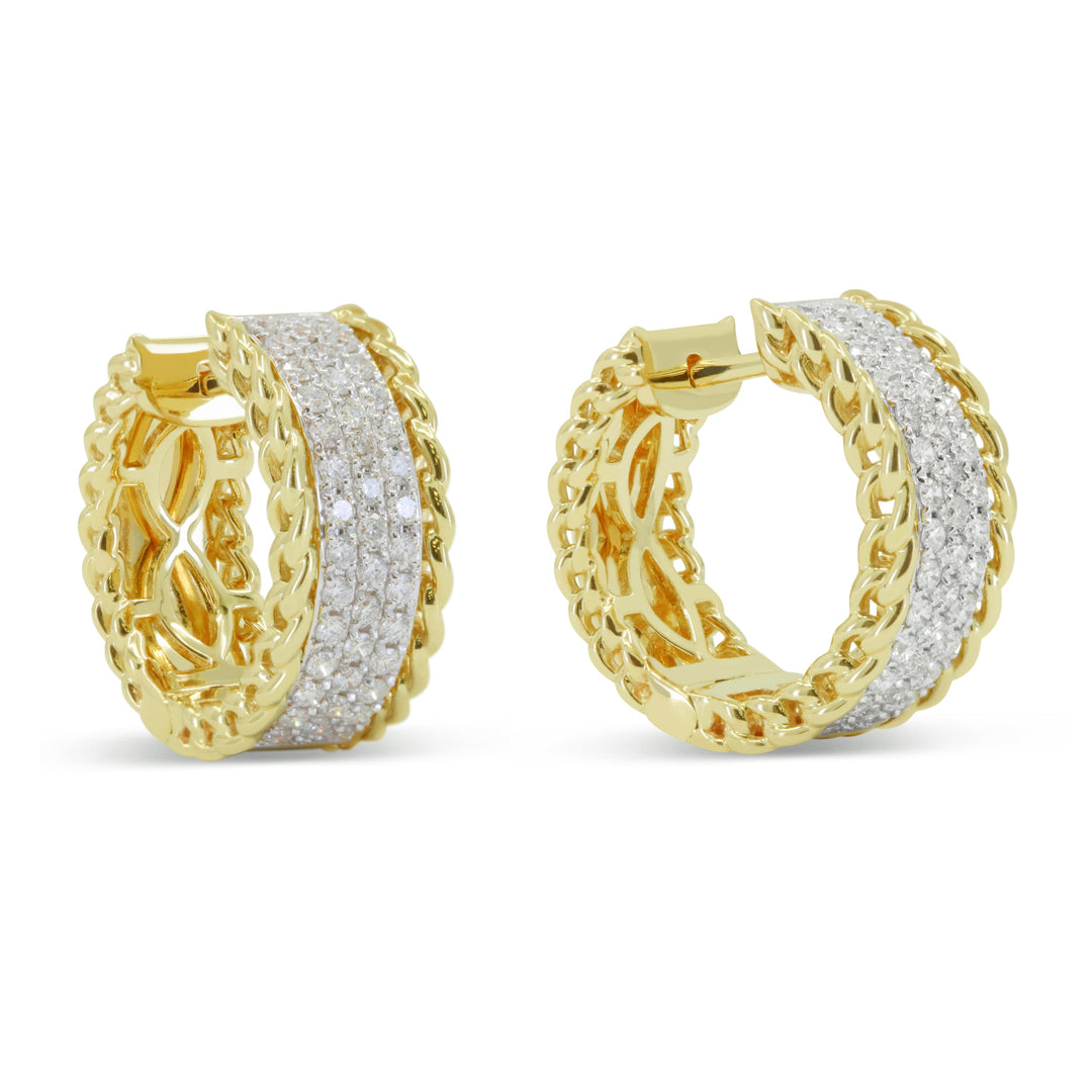 Beautiful Hand Crafted 14K Yellow Gold White Diamond Milano Collection Hoop Earrings With A Hoop Closure