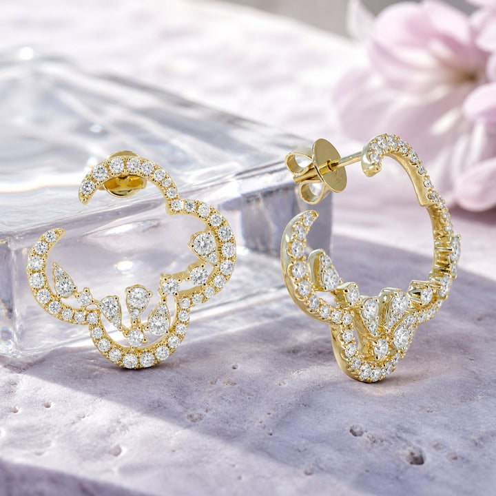 E1765 - 14K Yellow Gold Diamond Clover Drop Earrings