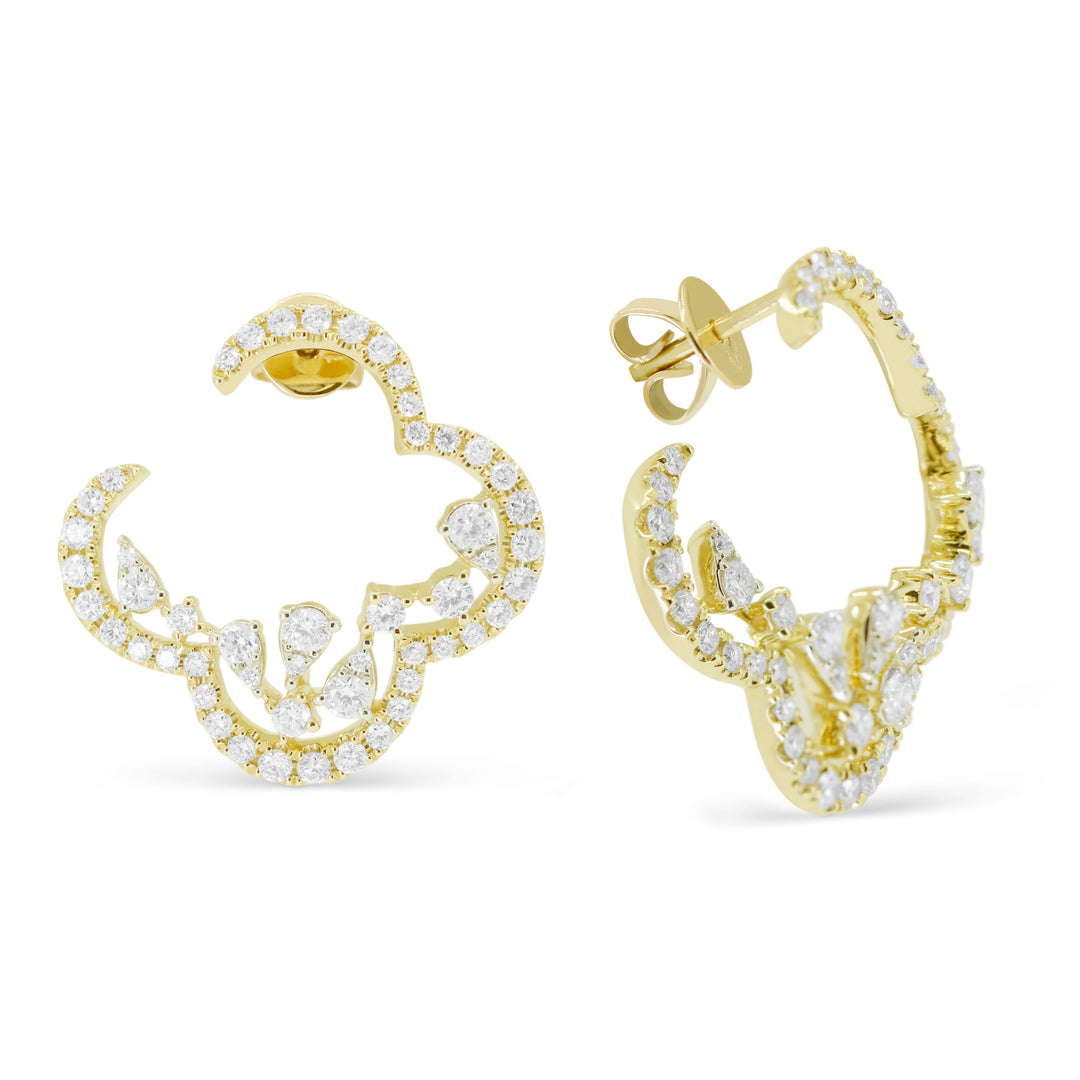 Beautiful Hand Crafted 14K Yellow Gold White Diamond Milano Collection Drop Dangle Earrings With A Push Back Closure