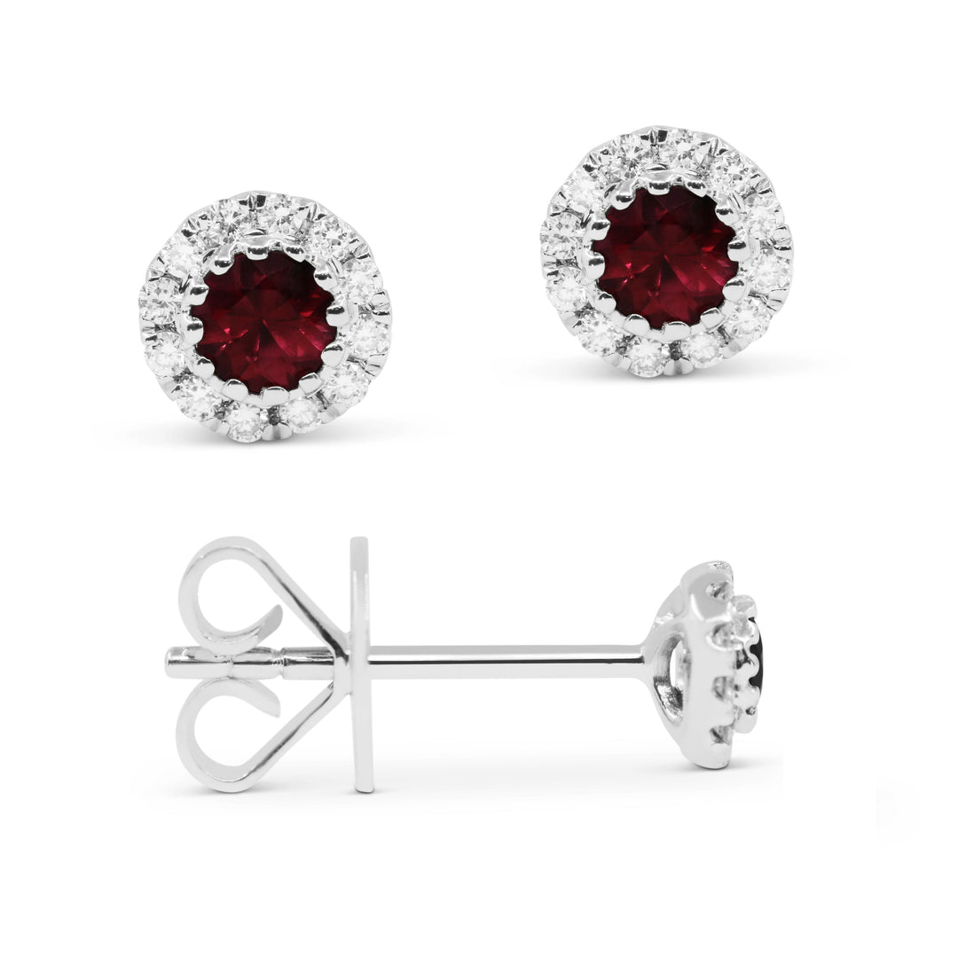 Beautiful Hand Crafted 14K White Gold  Ruby And Diamond Arianna Collection Stud Earrings With A Push Back Closure