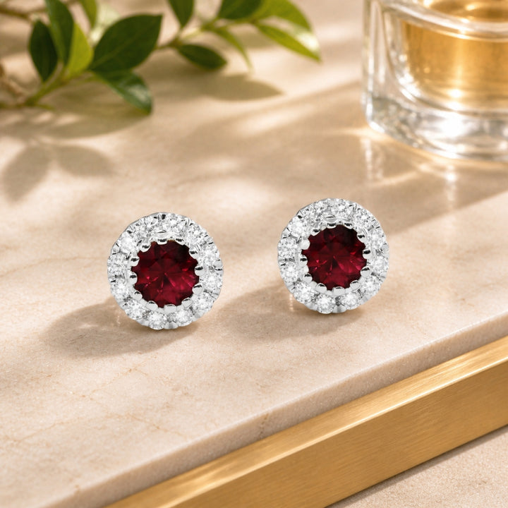 E1769 - 14K White Gold Emerald, Ruby & Sapphire Round Stud Earrings