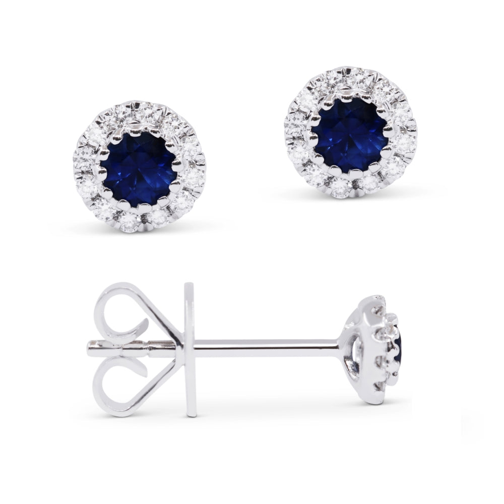 Beautiful Hand Crafted 14K White Gold  Sapphire And Diamond Arianna Collection Stud Earrings With A Push Back Closure