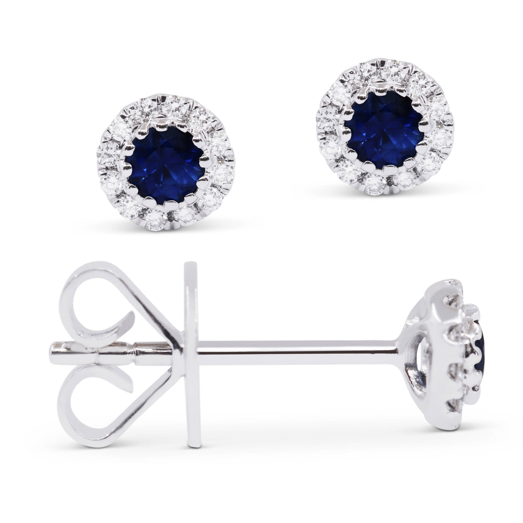 Beautiful Hand Crafted 14K White Gold  Sapphire And Diamond Arianna Collection Stud Earrings With A Push Back Closure