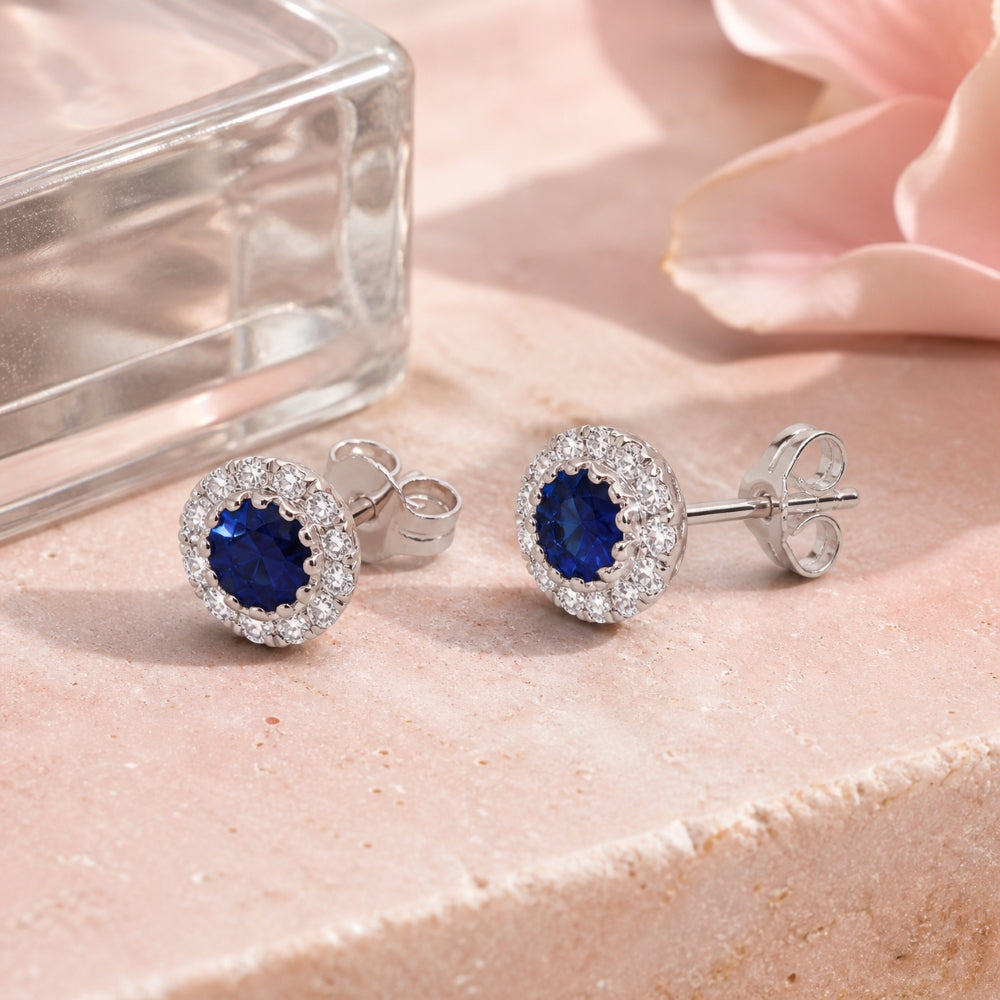 E1769 - 14K White Gold Emerald, Ruby & Sapphire Round Stud Earrings
