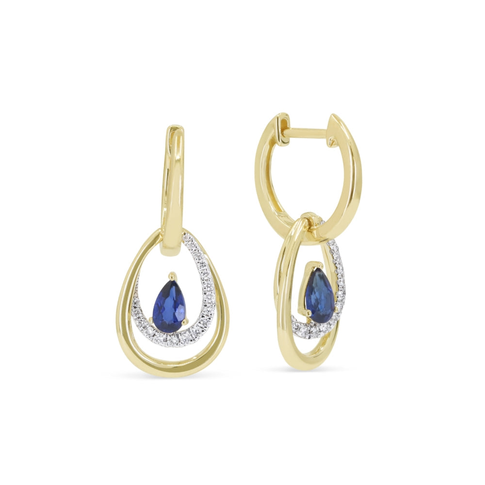 Beautiful Hand Crafted 14K Yellow Gold  Created Sapphire And Diamond Essentials Collection Drop Dangle Earrings With A Lever Back Closure