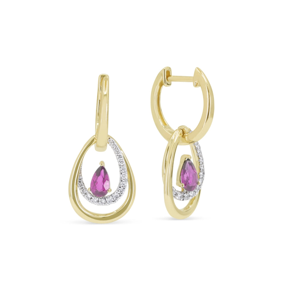 Beautiful Hand Crafted 14K Yellow Gold  Created Pink Sapphire And Diamond Essentials Collection Drop Dangle Earrings With A Lever Back Closure