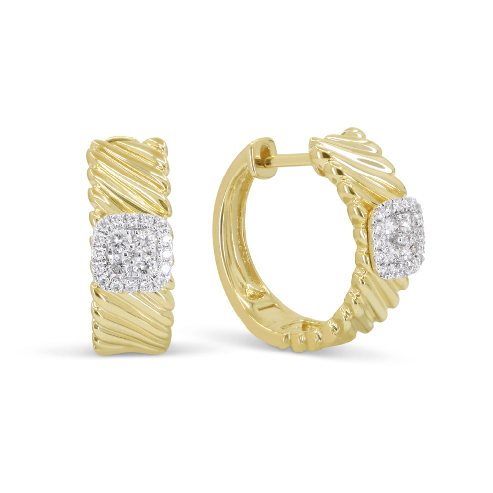 Beautiful Hand Crafted 14K Yellow Gold White Diamond Milano Collection Hoop Earrings With A Hoop Closure
