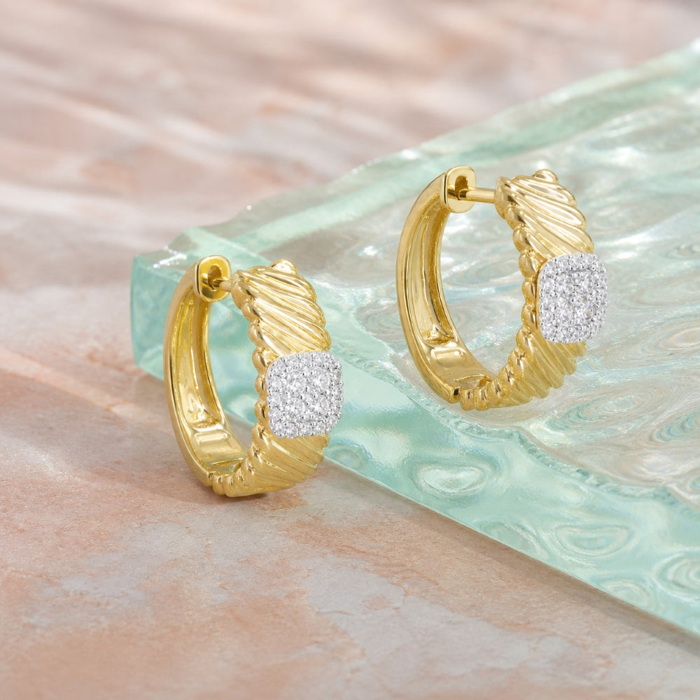 E1771 - 14K Yellow Gold Diamond Hoop Earrings