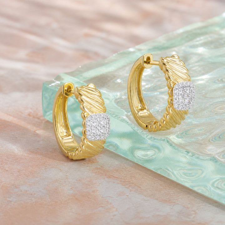 E1771 - 14K Yellow Gold Diamond Hoop Earrings