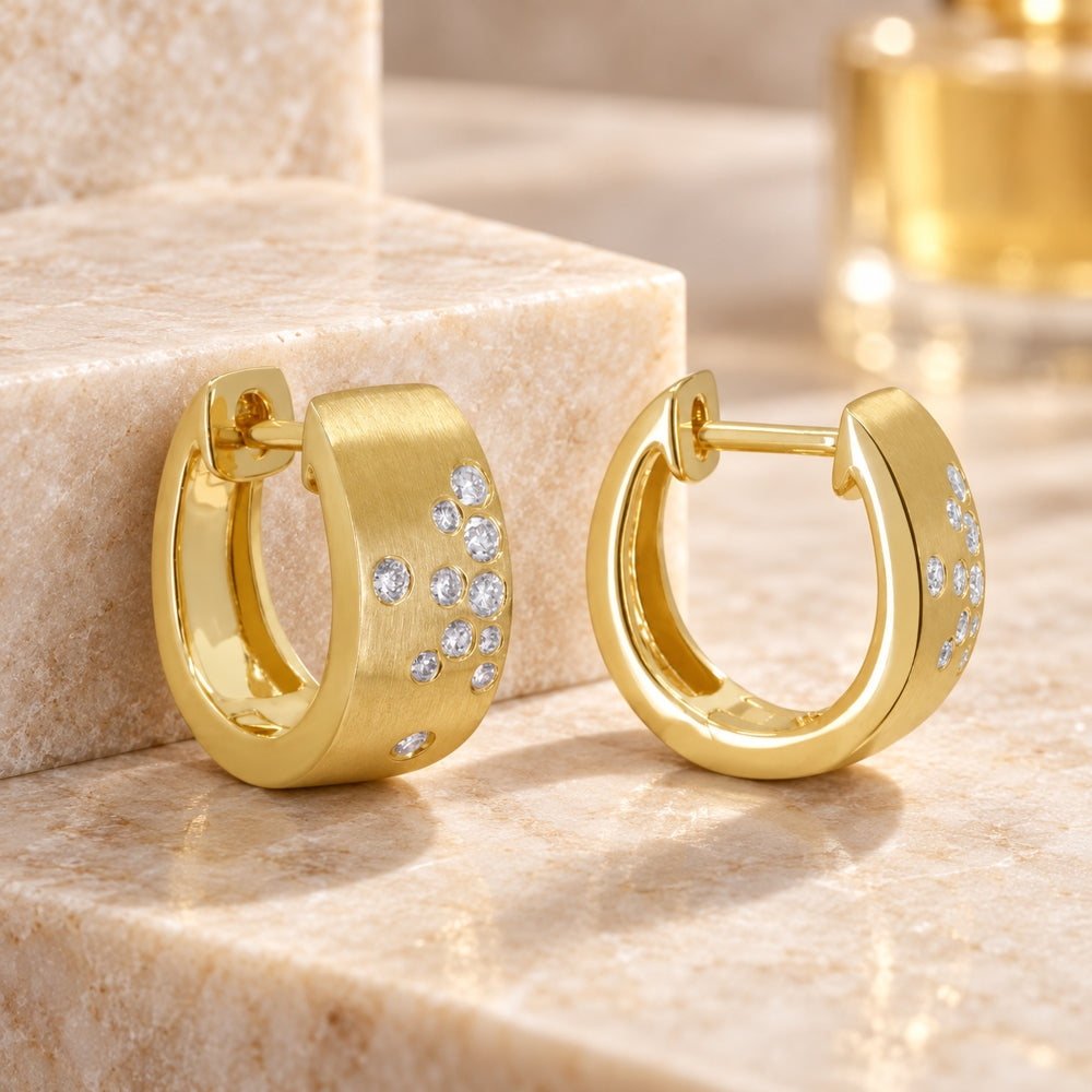 E1773 - 14K Yellow Gold Diamond Huggie Hoop Earrings