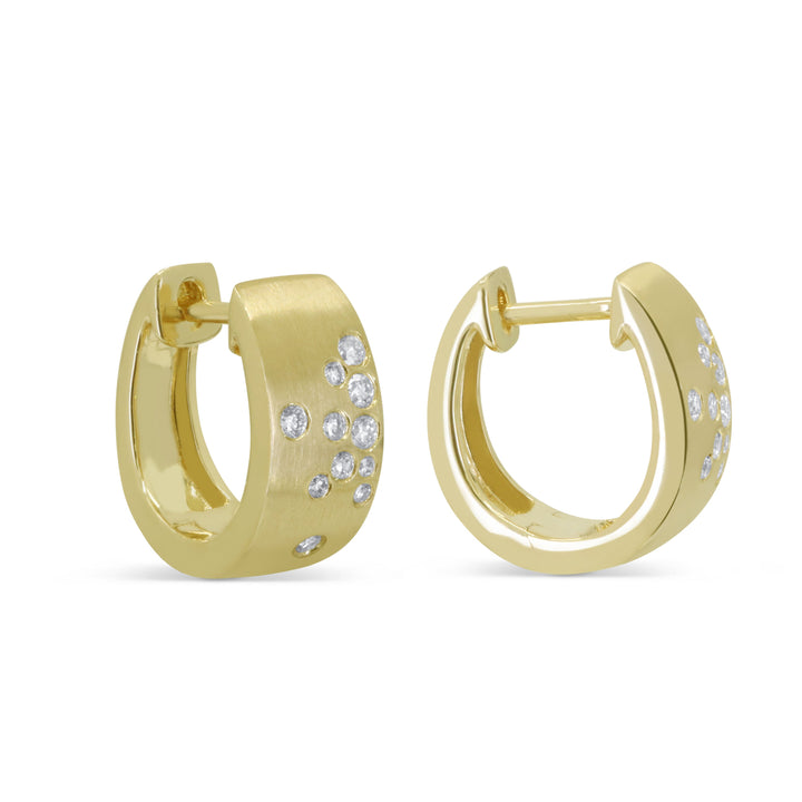 Beautiful Hand Crafted 14K Yellow Gold White Diamond Milano Collection Hoop Earrings With A Hoop Closure