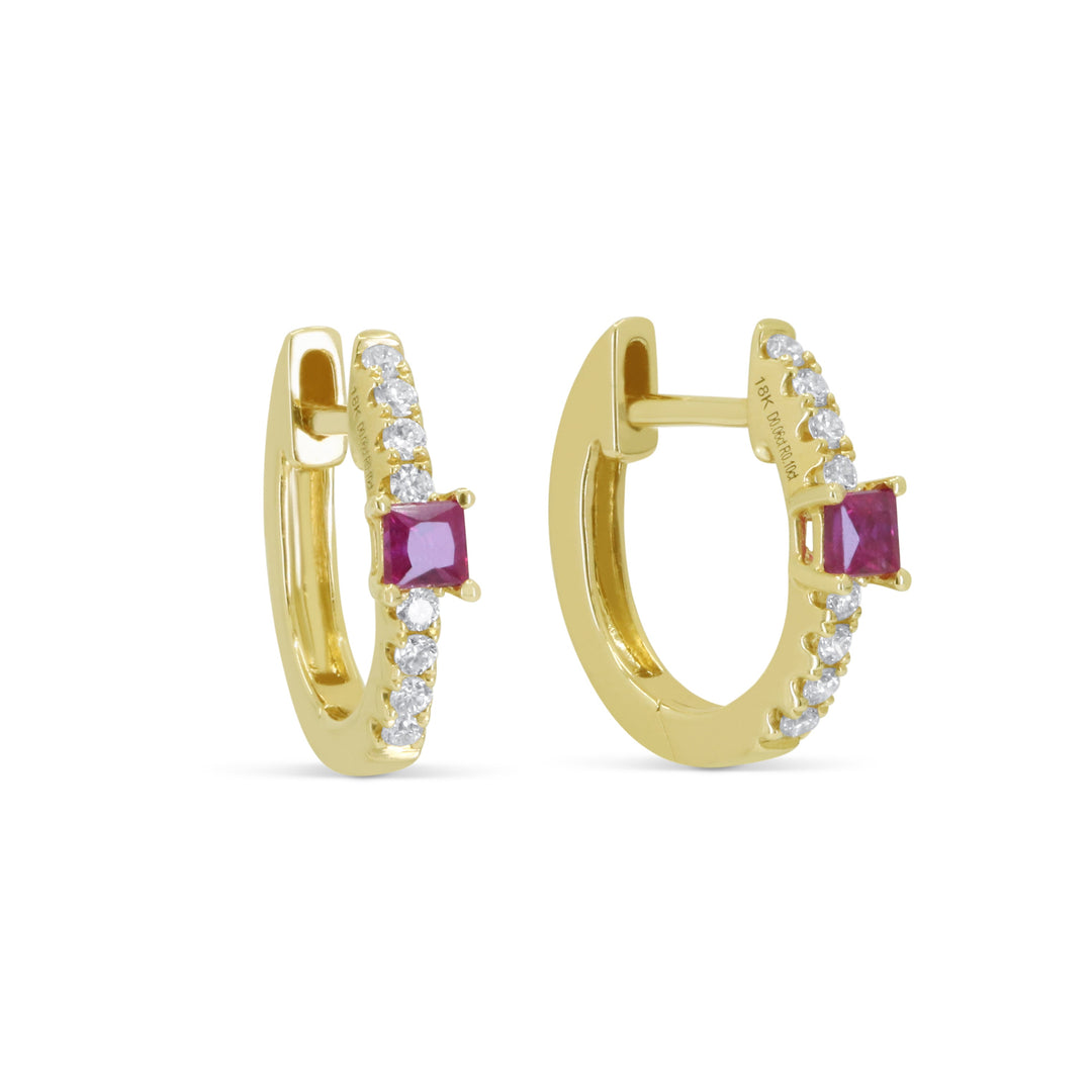 Beautiful Hand Crafted 14K Yellow Gold  Ruby And Diamond Arianna Collection Hoop Earrings With A Hoop Closure