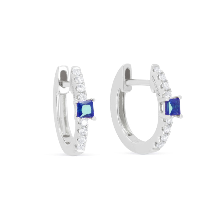 Beautiful Hand Crafted 14K White Gold  Sapphire And Diamond Arianna Collection Hoop Earrings With A Hoop Closure
