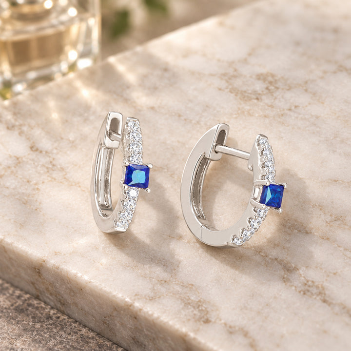 E1774 - 14K Gold Emerald, Ruby & Sapphire Huggie Hoop Earrings
