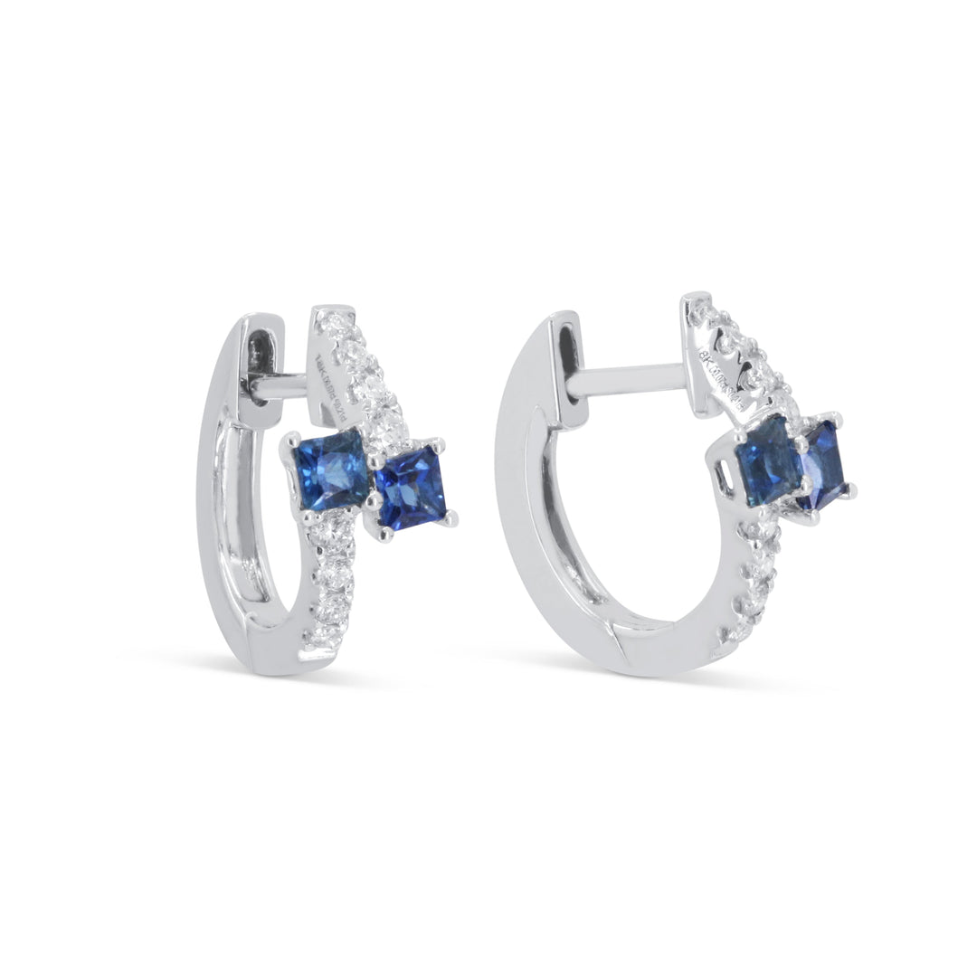 Beautiful Hand Crafted 14K White Gold  Sapphire And Diamond Arianna Collection Hoop Earrings With A Hoop Closure