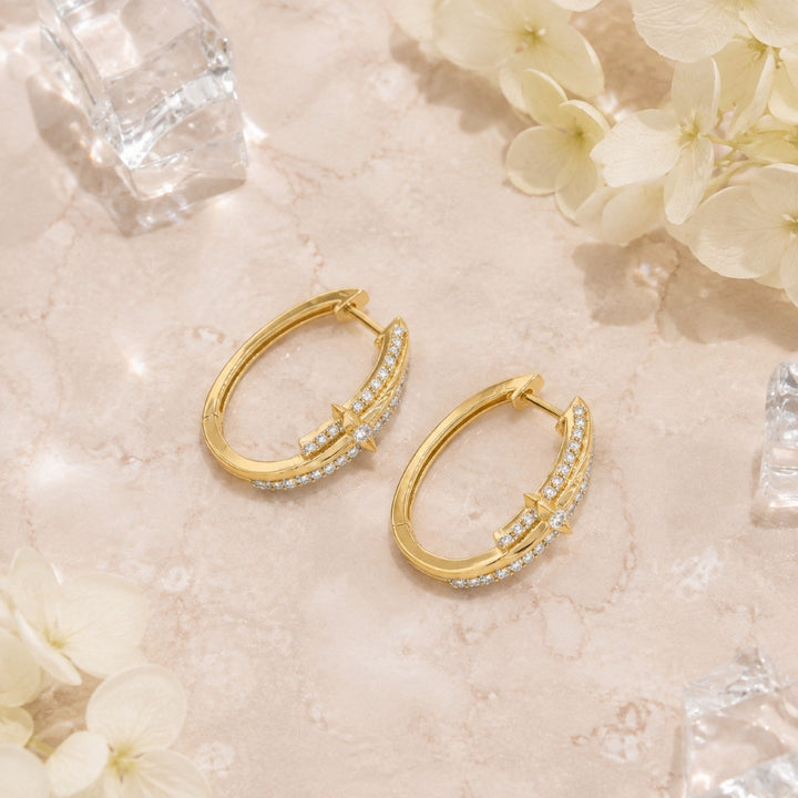 E1780 - 14K Yellow Gold Diamond Hoop Earrings