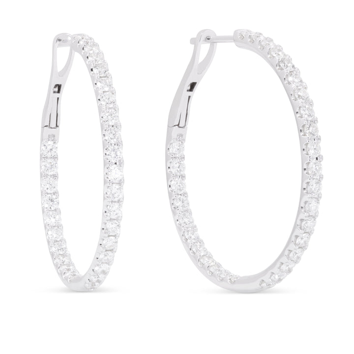 Beautiful Hand Crafted 14K White Gold  White Gold And Diamond Milano Collection Hoop Earrings With A Hoop Closure