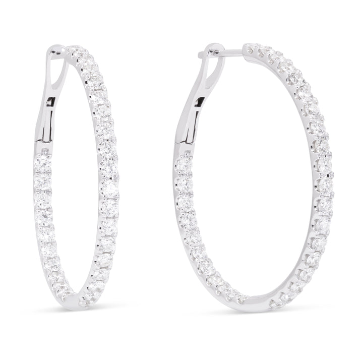 Beautiful Hand Crafted 14K White Gold  White Gold And Diamond Milano Collection Hoop Earrings With A Hoop Closure