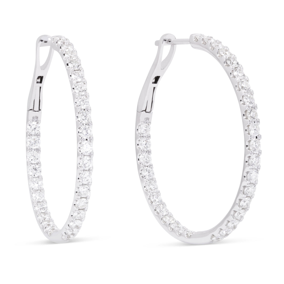 Beautiful Hand Crafted 14K White Gold  White Gold And Diamond Milano Collection Hoop Earrings With A Hoop Closure