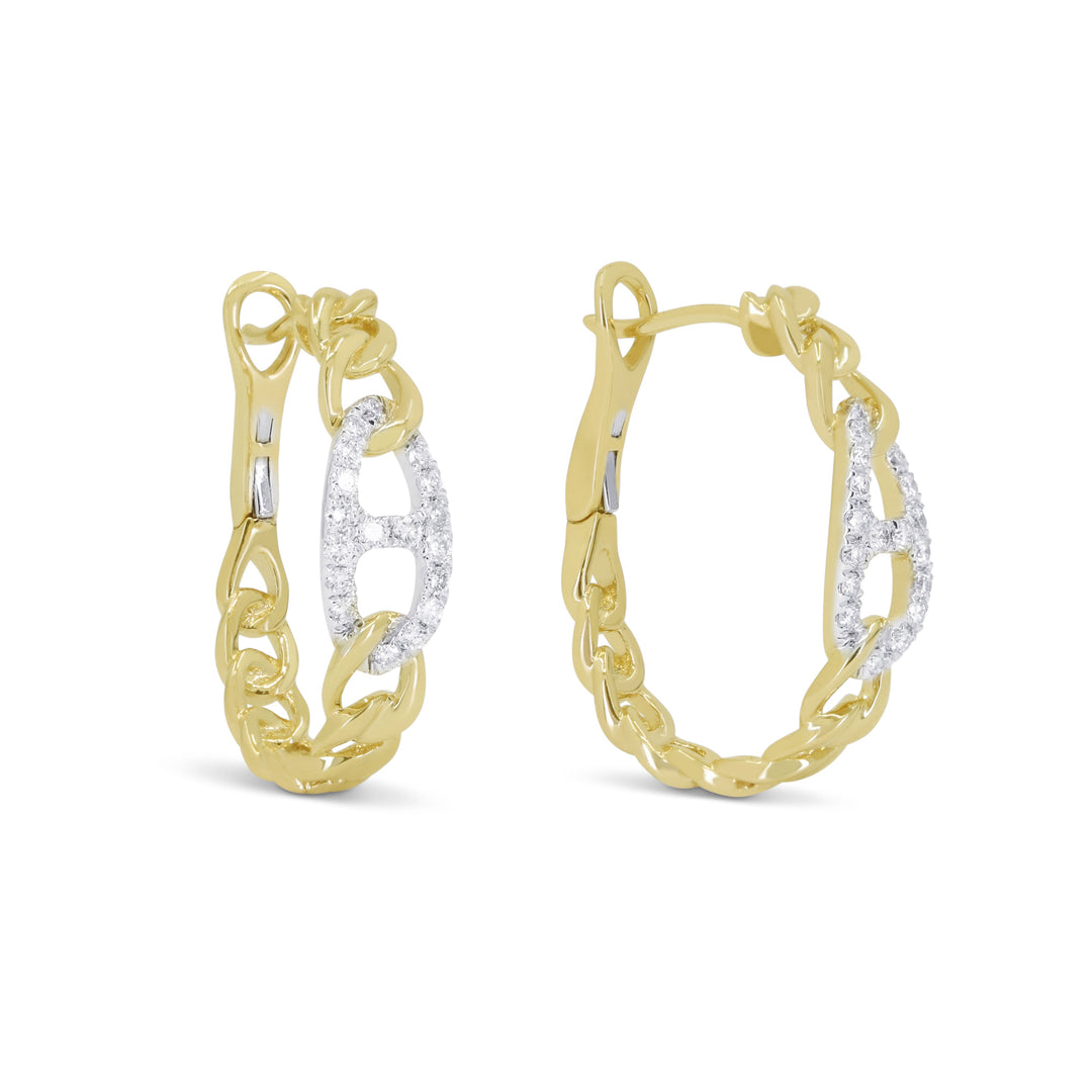 Beautiful Hand Crafted 14K Yellow Gold White Diamond Milano Collection Hoop Earrings With A Hoop Closure