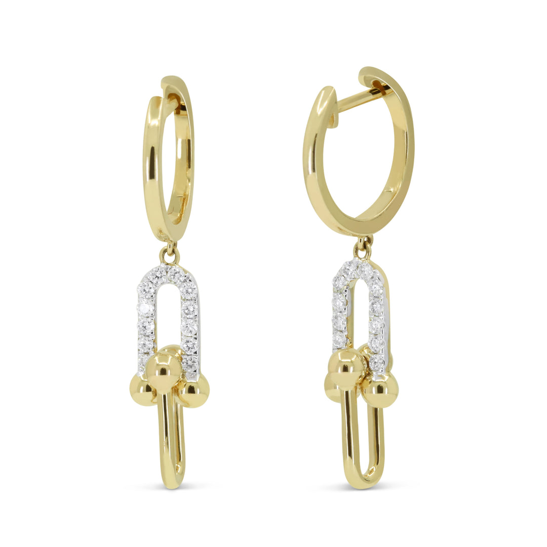 Beautiful Hand Crafted 14K Yellow Gold White Diamond Milano Collection Drop Dangle Earrings With A Lever Back Closure