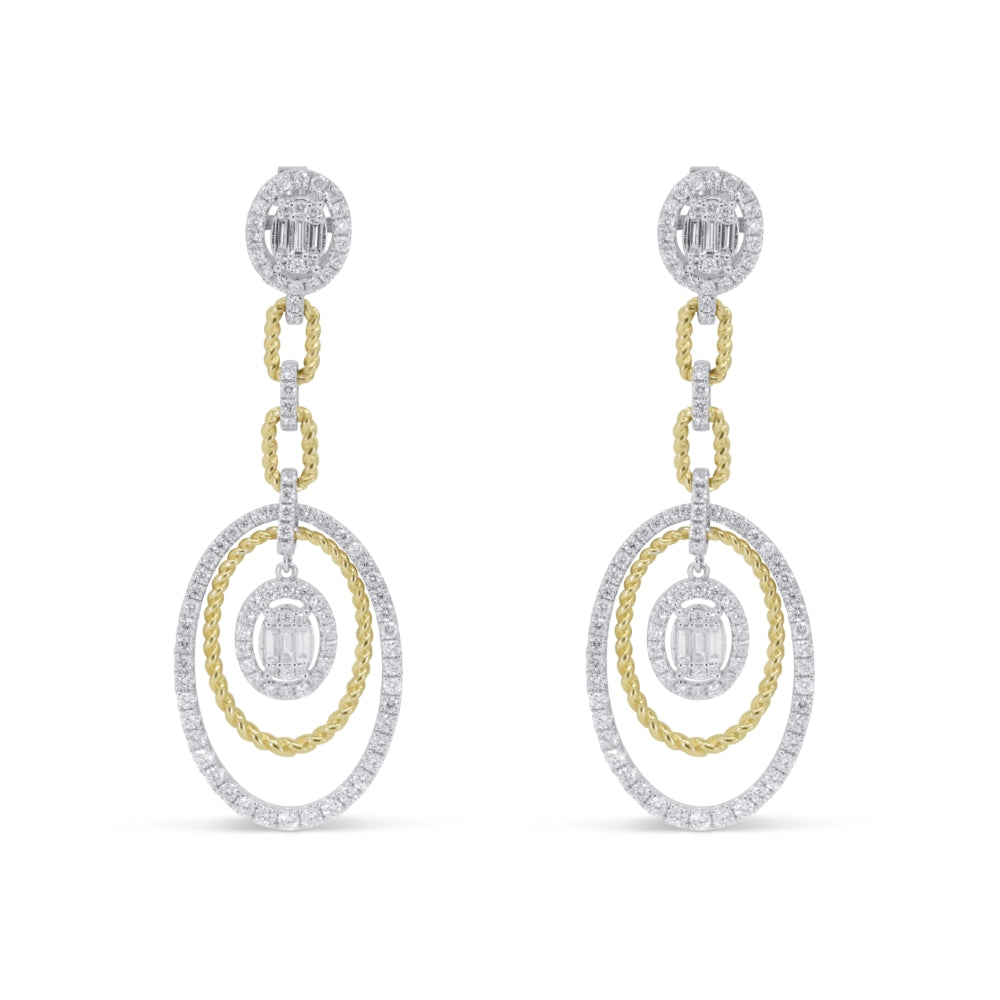 Beautiful Hand Crafted 14K Two Tone Gold White Diamond Milano Collection Drop Dangle Earrings With A Push Back Closure