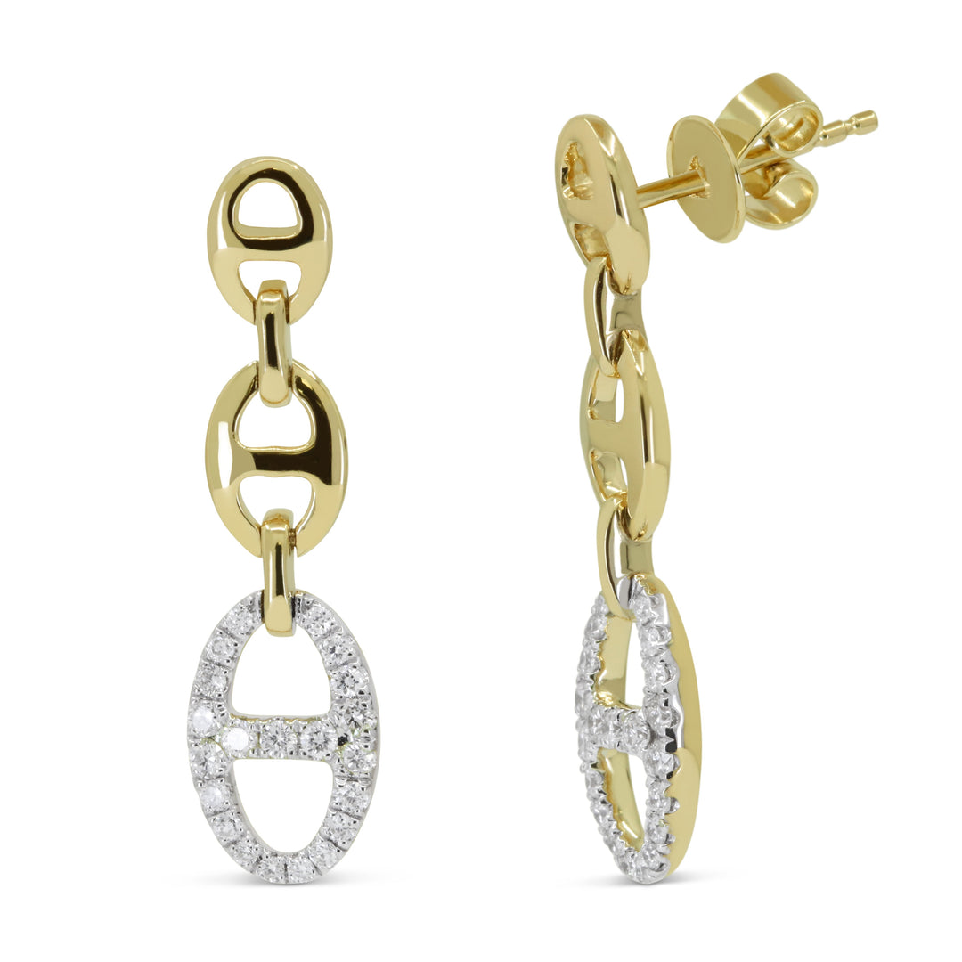 Beautiful Hand Crafted 14K Yellow Gold White Diamond Milano Collection Drop Dangle Earrings With A Push Back Closure